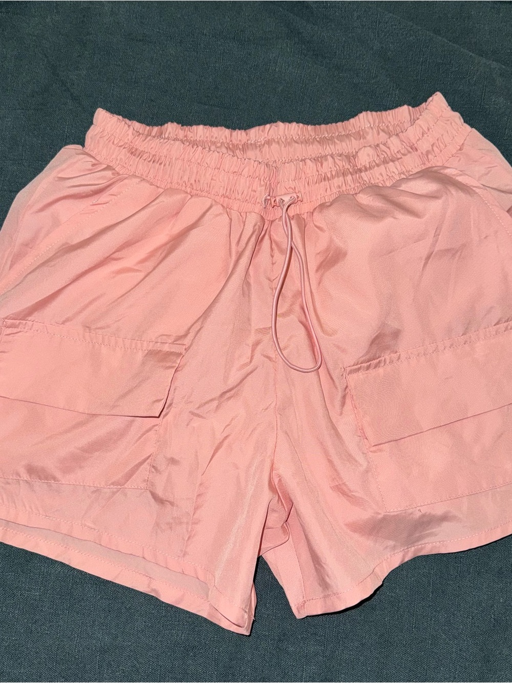 Boohoo Pale Pink Drawstring Cargo Athletic Shorts